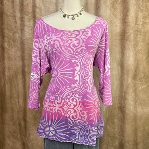 Vintage Y2K Boho Top Floral Geometric Shirt Multicolor Ombre Oversized Hippie
